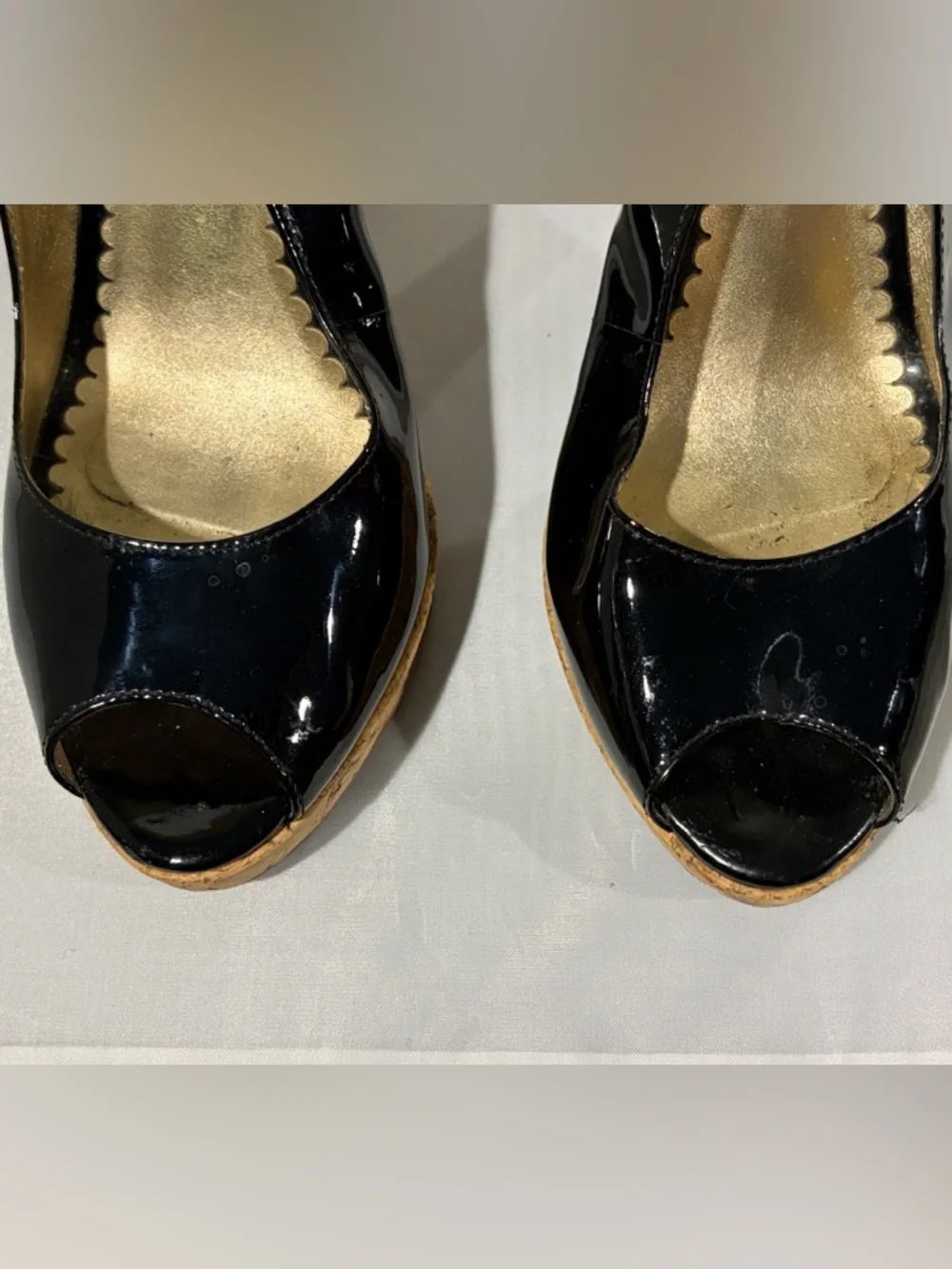 Jessica Simpson Black Patent Slingback Wedge Sandals with‎ Cork Platform